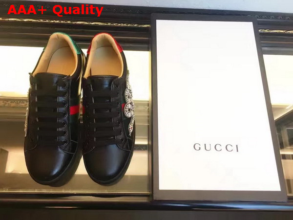 Gucci Ace Embroidered Low Top Sneaker Black Leather Replica