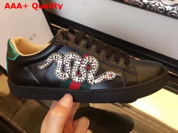 Gucci Ace Embroidered Low Top Sneaker Black Leather Replica