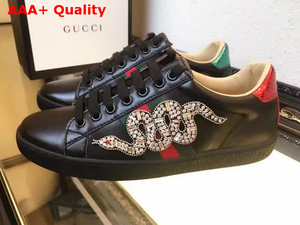 Gucci Ace Embroidered Low Top Sneaker Black Leather Replica