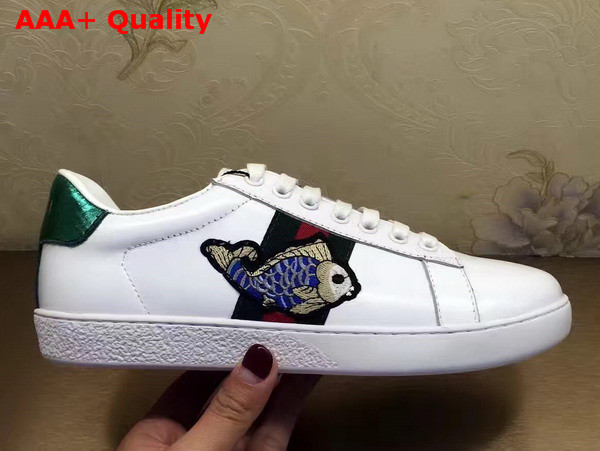 Gucci Ace Embroidered Low Top Sneaker White with Fish Embroidered Replica