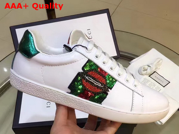 Gucci Ace Embroidered Low Top Sneaker White with Red Lips Replica