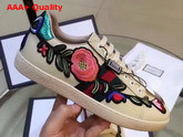 Gucci Ace Embroidered Low Top Sneaker in Beige with Flower Replica