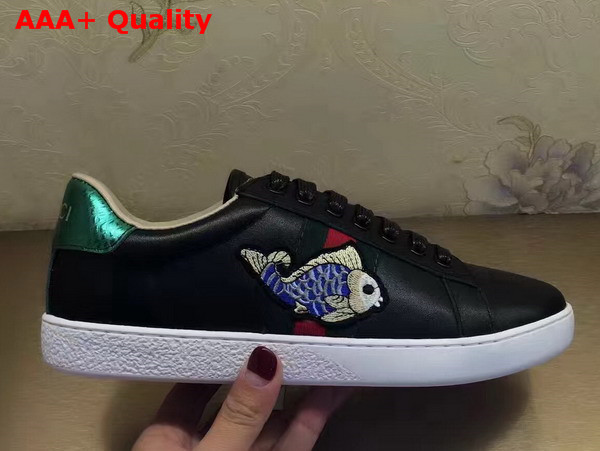 Gucci Ace Embroidered Low Top Sneaker in Black with Fish Embroidered Replica