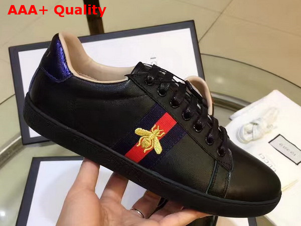 Gucci Ace Embroidered Low Top Sneaker in Black with Gold Bee Embroidered Replica