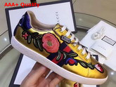 Gucci Ace Embroidered Low Top Sneaker in Gold with Flower Embroidered Replica