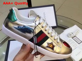 Gucci Ace Embroidered Low Top Sneaker in Silver with Star Embroidered Replica