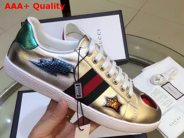 Gucci Ace Embroidered Low Top Sneaker in Silver with Star Embroidered Replica