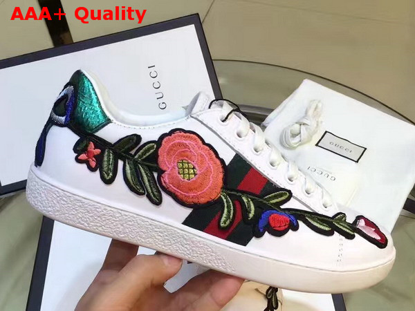 Gucci Ace Embroidered Low Top Sneaker in White with Flower Replica