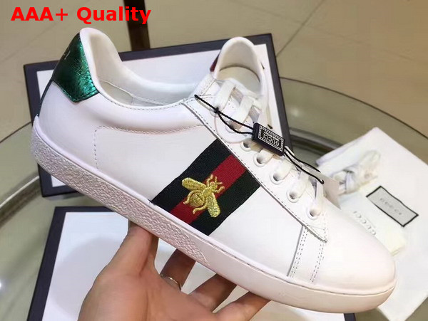 Gucci Ace Embroidered Low Top Sneaker in White with Gold Bee Embroidered Replica