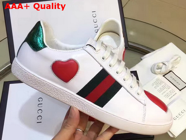 Gucci Ace Embroidered Low Top Sneaker in White with Red Heart Replica