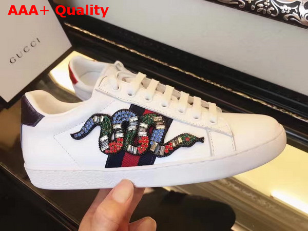 Gucci Ace Embroidered Low Top Sneaker in White with Snake Embroidered Replica