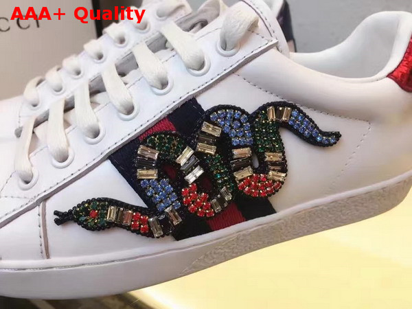 Gucci Ace Embroidered Low Top Sneaker in White with Snake Embroidered Replica