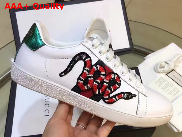 Gucci Ace Embroidered Low Top Sneaker in White with Snake Replica