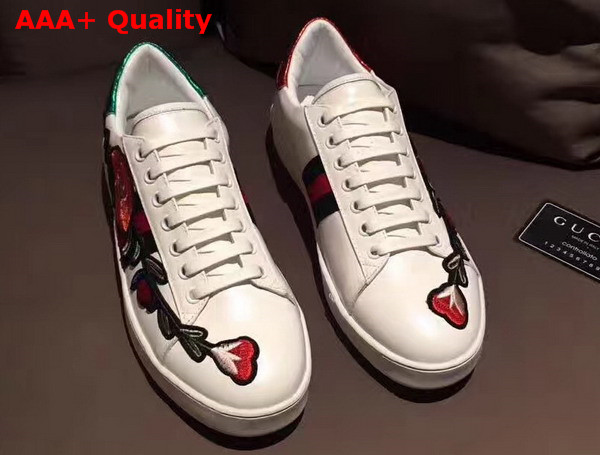 Gucci Ace Embroidered Low Top Sneaker with Floral Embroidery in White Leather For Men Replica