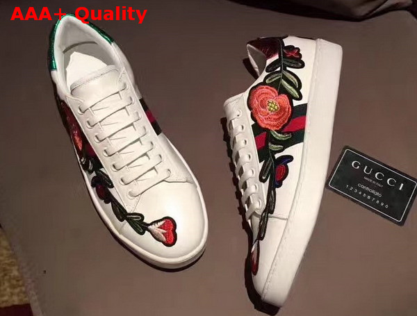 Gucci Ace Embroidered Low Top Sneaker with Floral Embroidery in White Leather For Men Replica