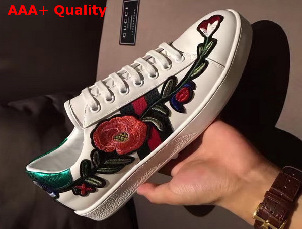 Gucci Ace Embroidered Low Top Sneaker with Floral Embroidery in White Leather For Men Replica