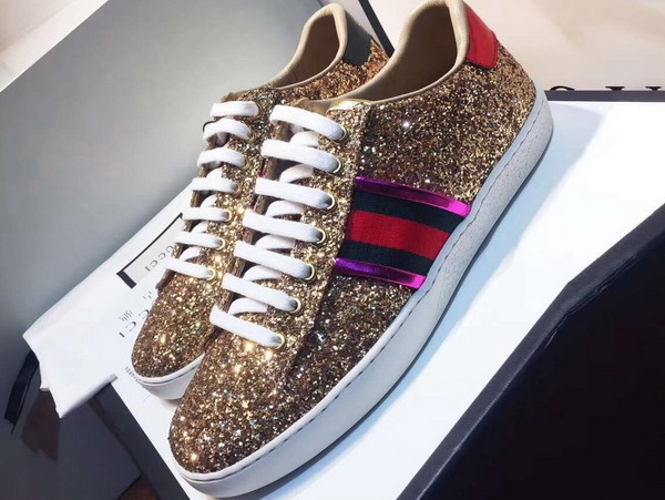 Gucci Ace Glitter Sneaker with Web Gold Glitter