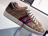 Gucci Ace Glitter Sneaker with Web Gold Glitter