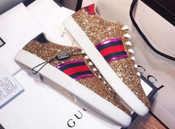 Gucci Ace Glitter Sneaker with Web Gold Glitter