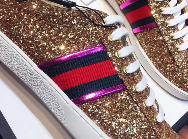 Gucci Ace Glitter Sneaker with Web Gold Glitter