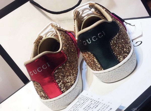 Gucci Ace Glitter Sneaker with Web Gold Glitter