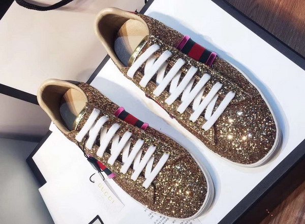 Gucci Ace Glitter Sneaker with Web Gold Glitter