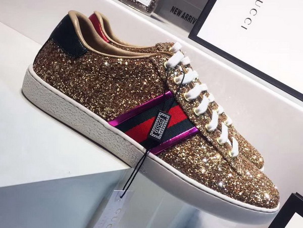 Gucci Ace Glitter Sneaker with Web Gold Glitter