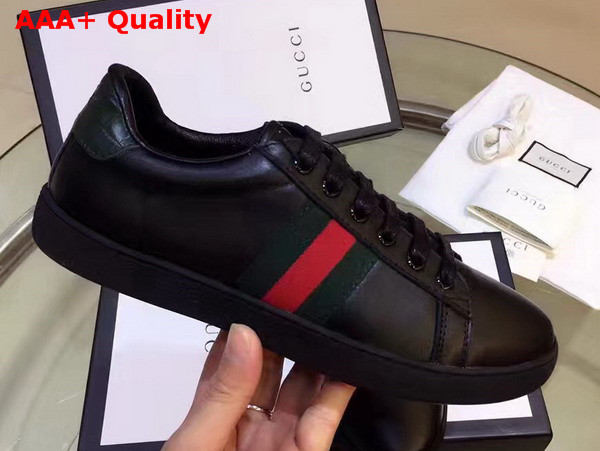 Gucci Ace Leather Low Top Sneaker Black Smooth Leather Replica