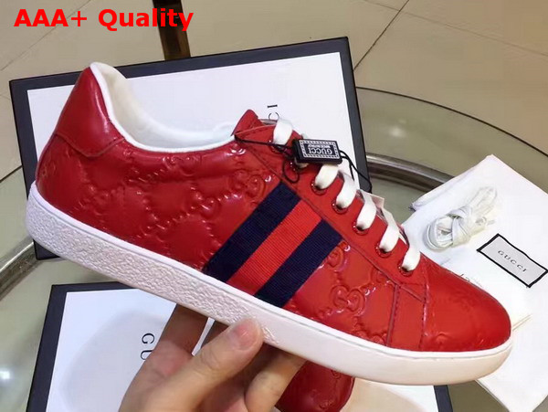 Gucci Ace Leather Low Top Sneaker Red Signature Leather Replica