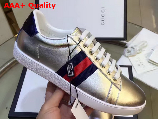 Gucci Ace Leather Low Top Sneaker Silver Calfskin Replica