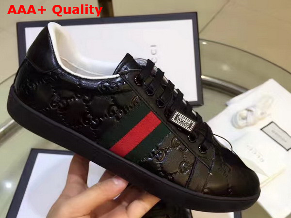 Gucci Ace Leather Low Top Sneaker in Black Signature Leather Replica