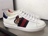 Gucci Ace Leather Sneaker in White with Embroidered Dog