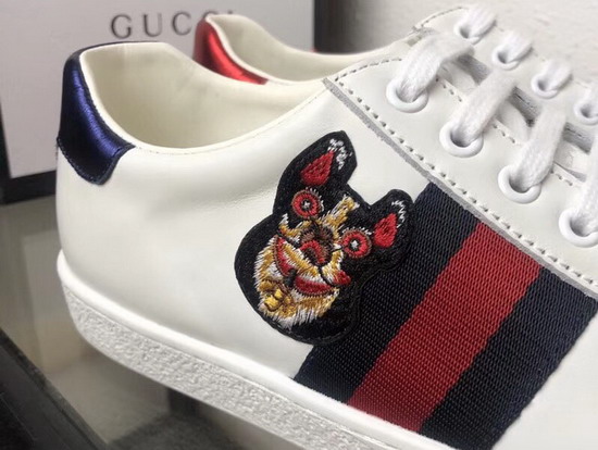 Gucci Ace Leather Sneaker in White with Embroidered Dog