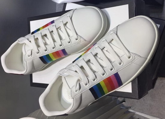 Gucci Ace Leather Sneaker in White with Multicolor Web Details