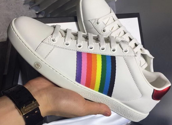 Gucci Ace Leather Sneaker in White with Multicolor Web Details