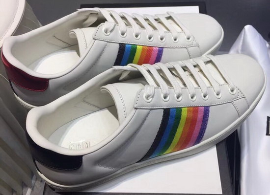 Gucci Ace Leather Sneaker in White with Multicolor Web Details