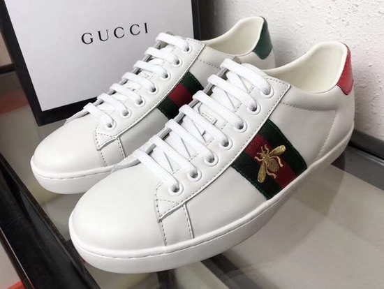 Gucci Ace Leather Sneaker with Gold Embroidered Bee