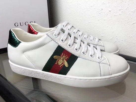 Gucci Ace Leather Sneaker with Gold Embroidered Bee