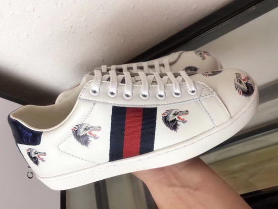 Gucci Ace Leather Sneaker with Printed Wolf