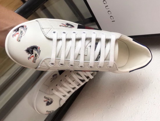 Gucci Ace Leather Sneaker with Printed Wolf