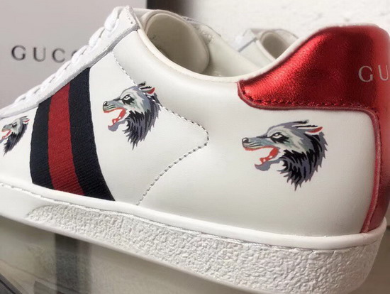 Gucci Ace Leather Sneaker with Printed Wolf