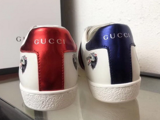 Gucci Ace Leather Sneaker with Printed Wolf