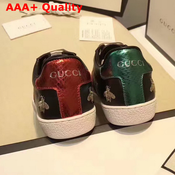 Gucci Ace Low Top Sneaker in Black with Gold Thread Embroidered Bees and Stars Replica