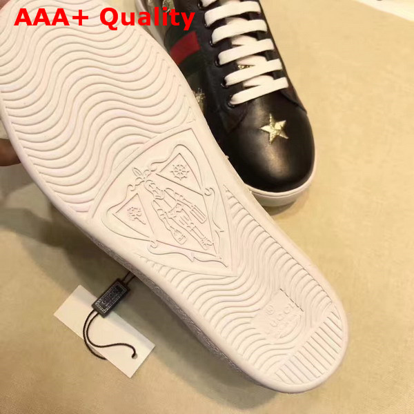 Gucci Ace Low Top Sneaker in Black with Gold Thread Embroidered Bees and Stars Replica