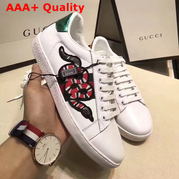 Gucci Ace Low Top Sneaker with An Embroidered Snake Applique Set Against The Web Replica