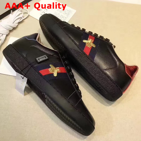 Gucci Ace Low Top Sneaker with Gold Thread Embroidered Bees Black Leather Replica