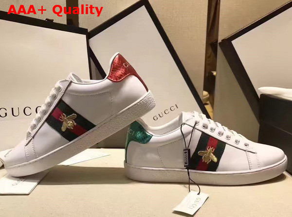 Gucci Ace Low Top Sneaker with Gold Thread Embroidered Bees White Replica