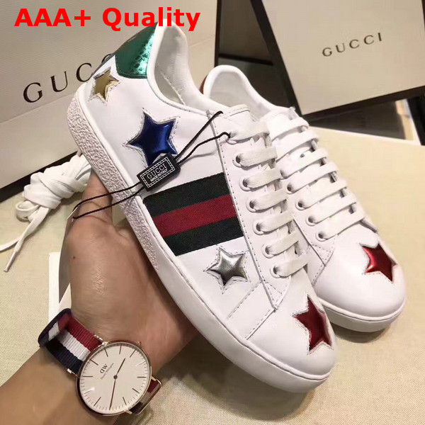 Gucci Ace Low Top Sneaker with Gucci Web and Leather Stars Replica