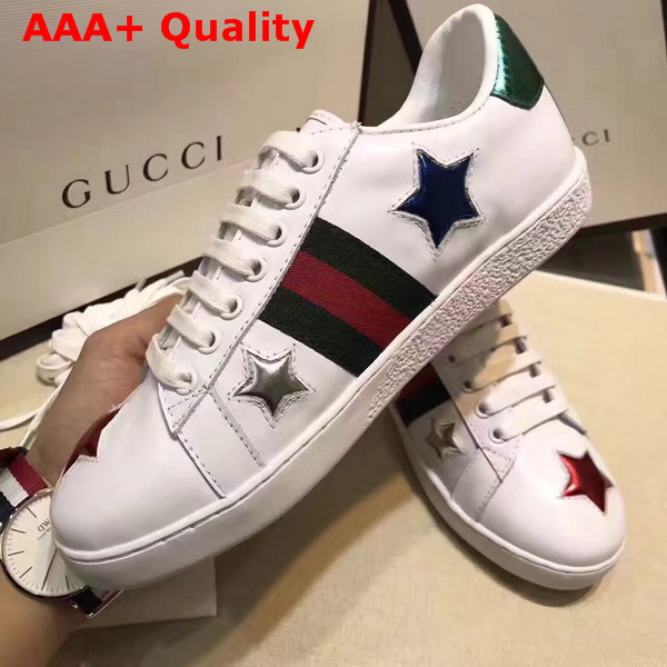 Gucci Ace Low Top Sneaker with Gucci Web and Leather Stars Replica