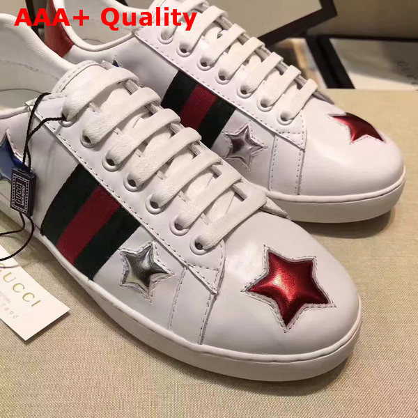 Gucci Ace Low Top Sneaker with Gucci Web and Leather Stars Replica